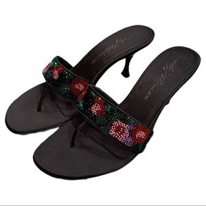 Beverly Feldman Beaded Kitten Heel Sandal